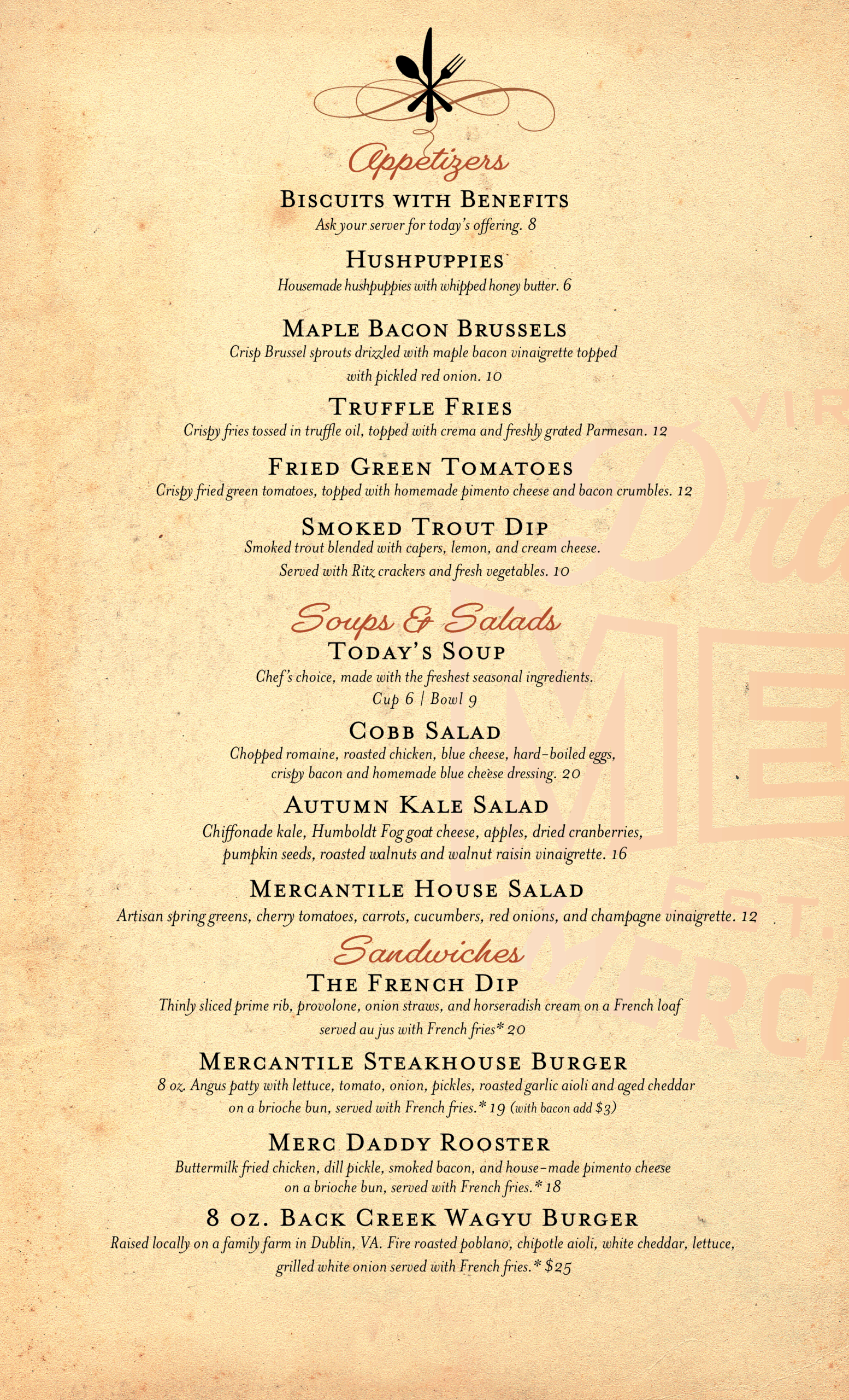 Left Fall Dinner Menu 2025